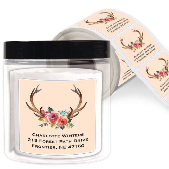 Decorated Antler Square Address Labels